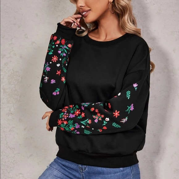 Drop Shoulder Floral Print Sweatshirt - Picture 3 of 5